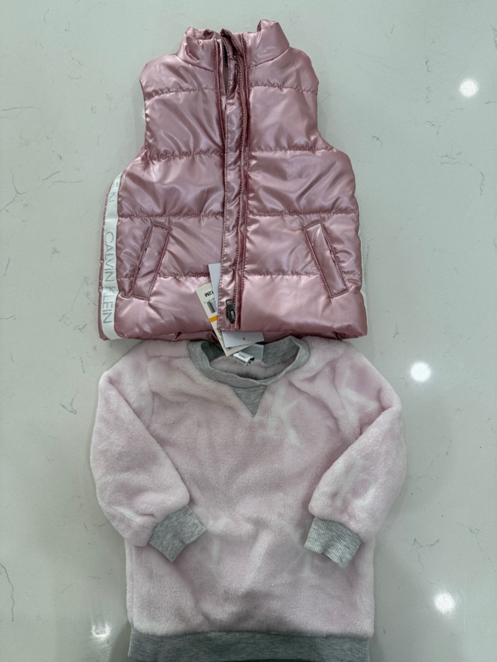NWT-Calvin Klein  2pcs-Metallic Puffer Vest and sweater 12M